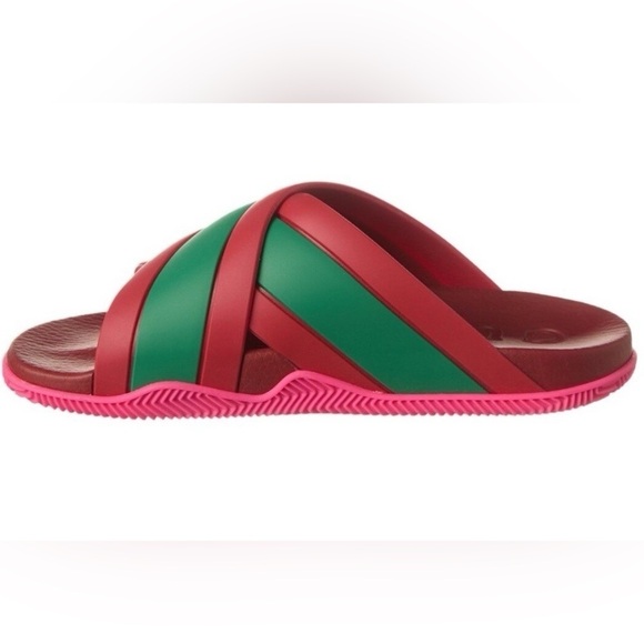 NEW Gucci Women's Rubber Web Striped Slides Sandals EU38 US8 - Picture 2 of 8